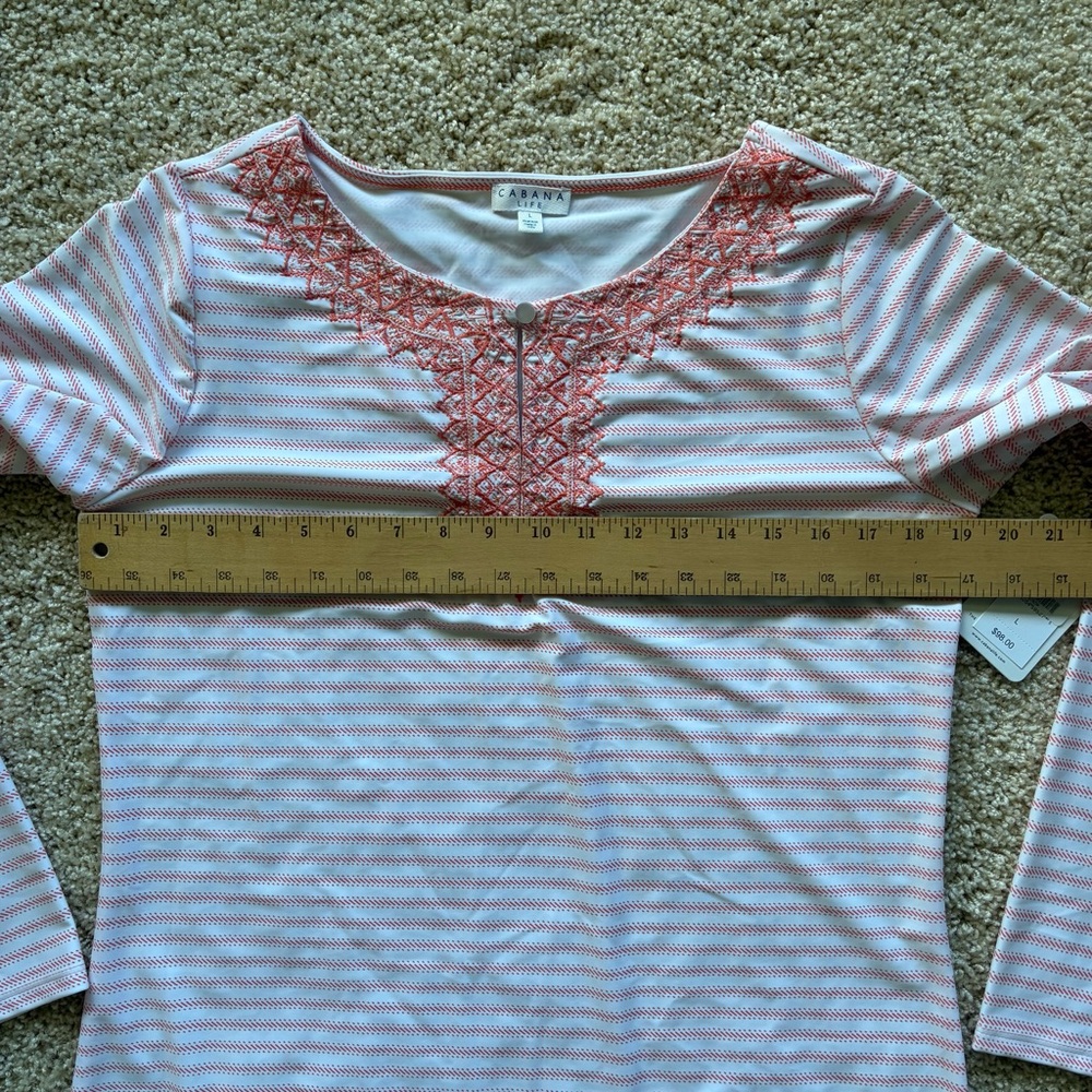 Cabana Life Coral Stripe Embroidered Cover Up Dress Size L NWT UPF Swim Tunic - Picture 5 of 8